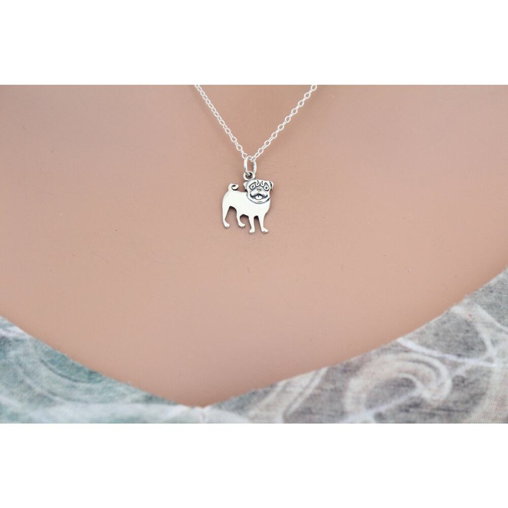 Sterling Silver Pug Dog Charm Necklace, Silver Pug Dog Charm Necklace